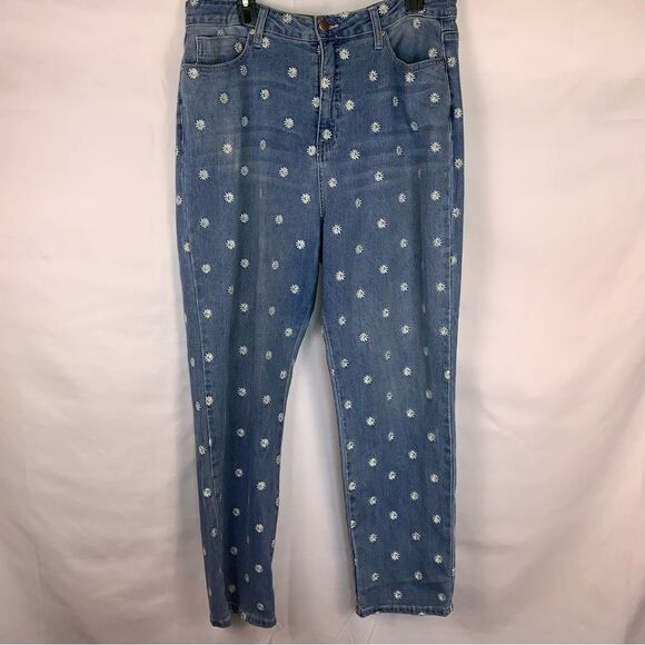 BP. Floral Embroidered Mom Jeans - Picture 1 of 6